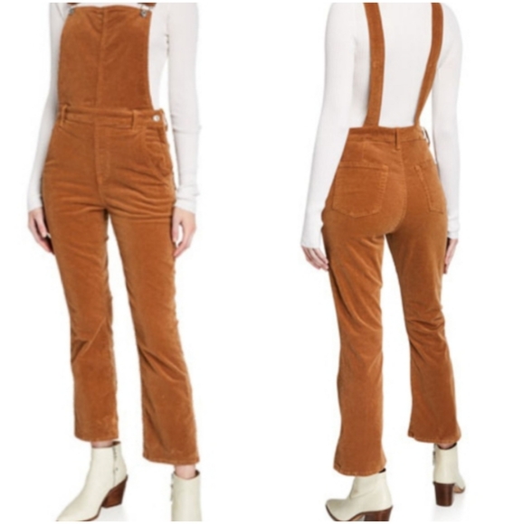 🧡 7 FAM Corduroy Cropped Slim Kick Overalls - Picture 4 of 7